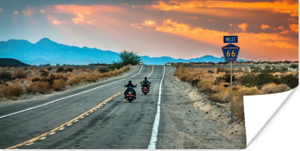 MuchoWow Poster Zwei Motorräder auf der Route 66 80x40 cm - Wanddeko