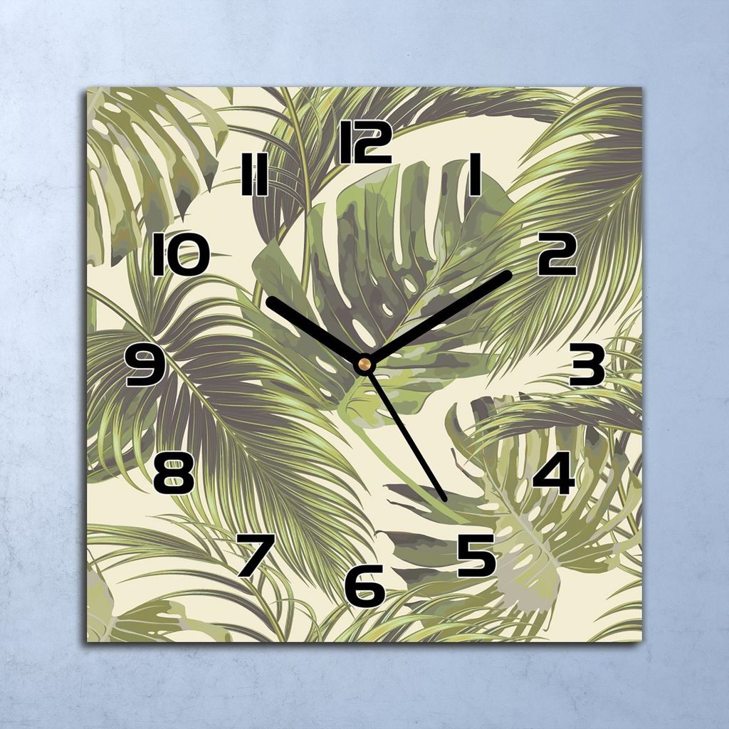 Wanduhr Echt-Glas-Küchenuhr Tropisch Vintage Quarz Lautlos 30x30 Deko Bilder