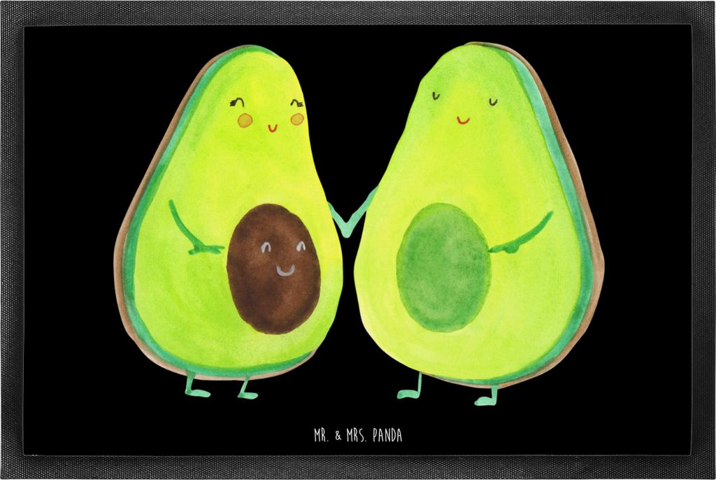Mr. & Mrs. Panda Gummimatte Avocado Pärchen 60 x 90 cm - Schwarz - Geschenk, Familie, Fußabstreifer, Schmutzfänger, Kinder, fußmatte, Schmutzfa...