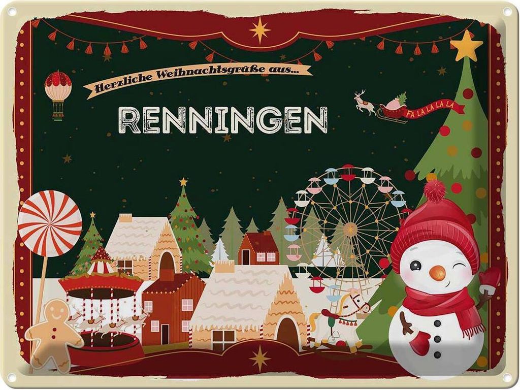 vianmo Blechschild 30x40 cm Weihnachten Grüße RENNINGEN Abenteuer Reisen Urlaub