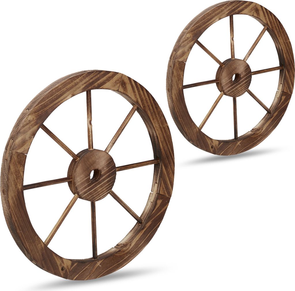 Relaxdays Roue de charrette en bois, lot de 2, décoration Image du produit 