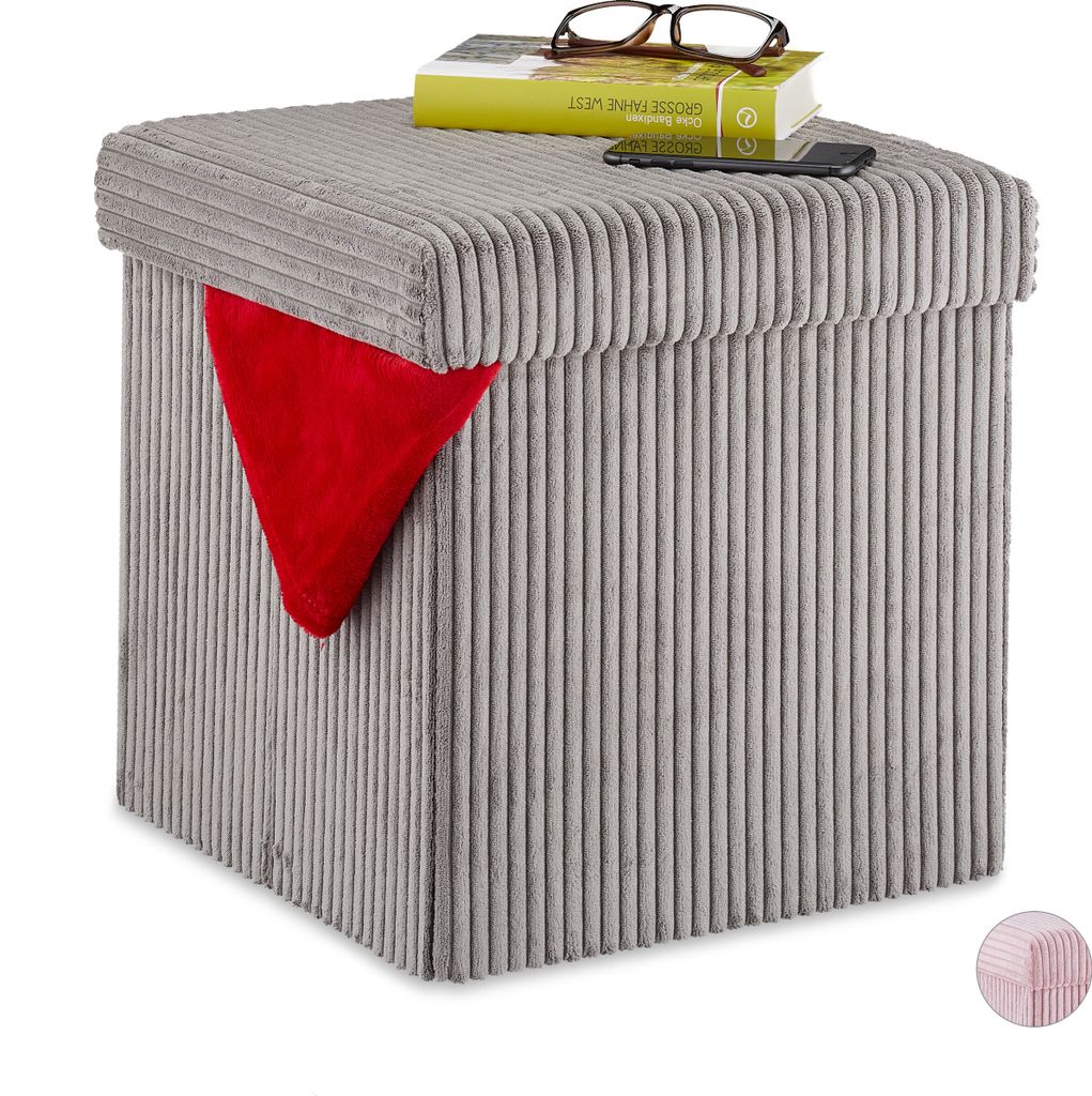 Pouf Relaxdays, pliable, pouf avec espace de rangement, Image du produit 