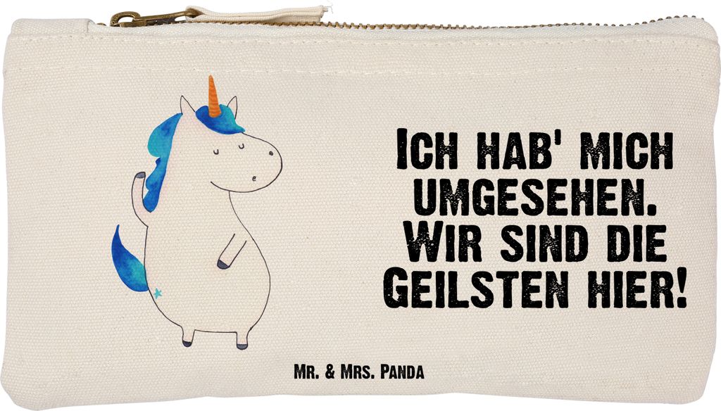 Mr. & Mrs. Panda Schlampermäppchen Einhorn Mann Größe S Klein - Weiß - Geschenk, Einhörner, BFF, pencil case, Cool, Stoffbeutel, Pouch, Waschb...