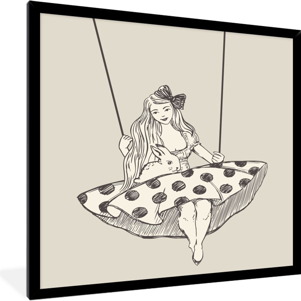 MuchoWow® Gerahmtes Poster Mädchen in gepunktetem Kleid mit Produktbild 