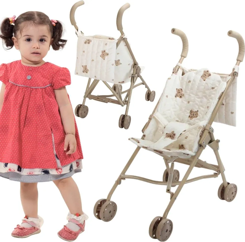 Poussette pour poupée ours en peluche Woopie Royal au style rétro