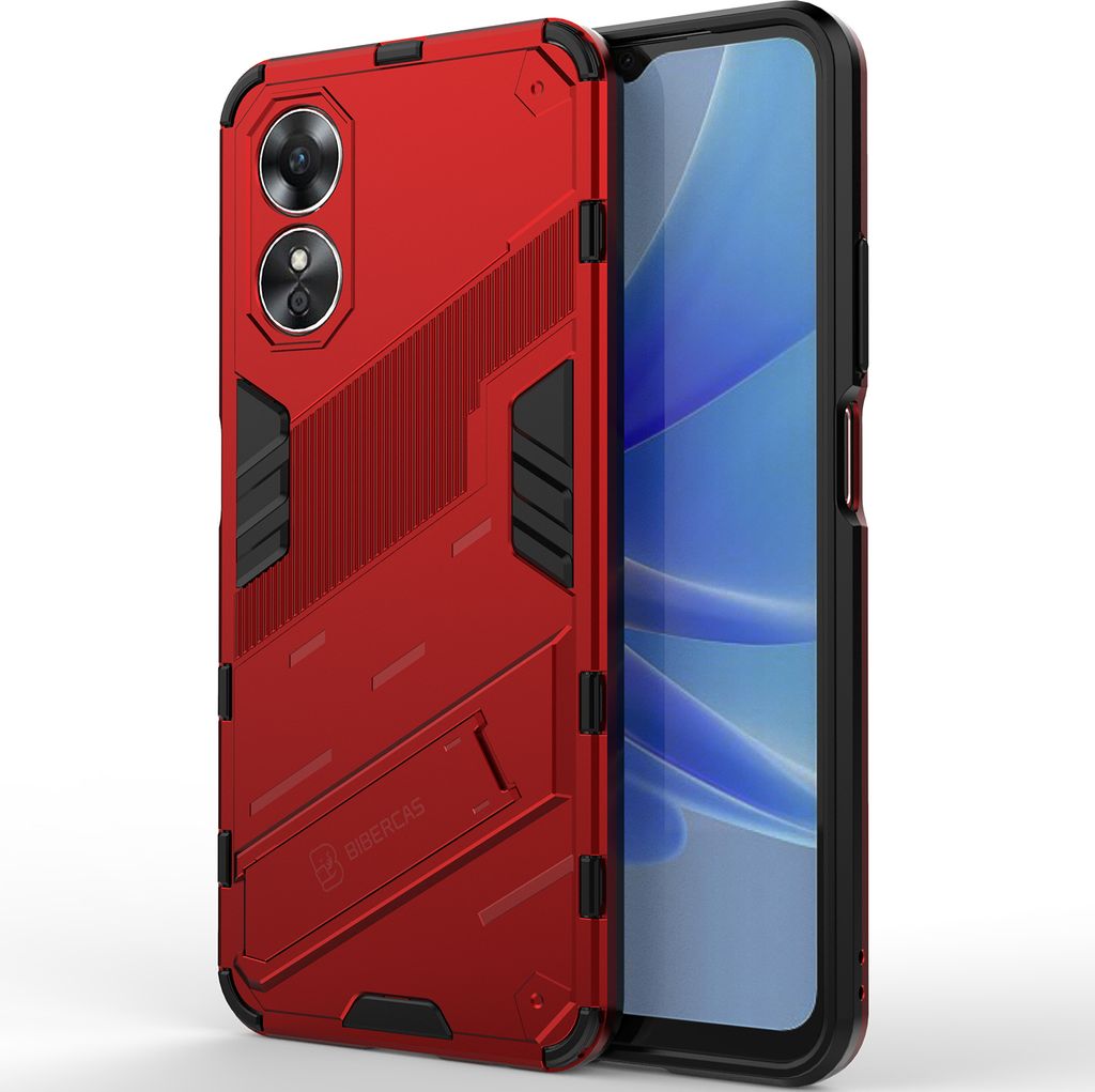 Armor Hülle für Oppo A17 4G, Hybrid PC TPU Bumper Stoßfestes Schutzhülle mit Standfunktion Rot