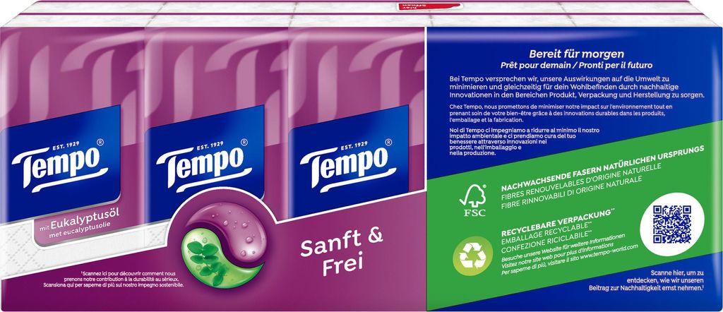 Tempo Taschentücher sanft&frei 10x9St, (90St Packung) Produktbild 