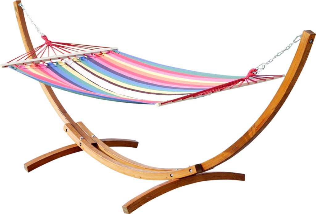 ASS 350cm XL Luxus Hängemattengestell mit Hängematte Gestell Lärche Holz mit roter Stabhängematte Rojo