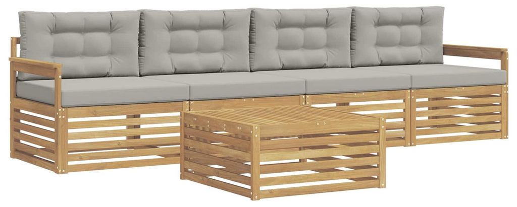 vidaXL Outdoor-Sofagarnitur 5 pcs Weiß und Hellgrau Massivholz Akazie