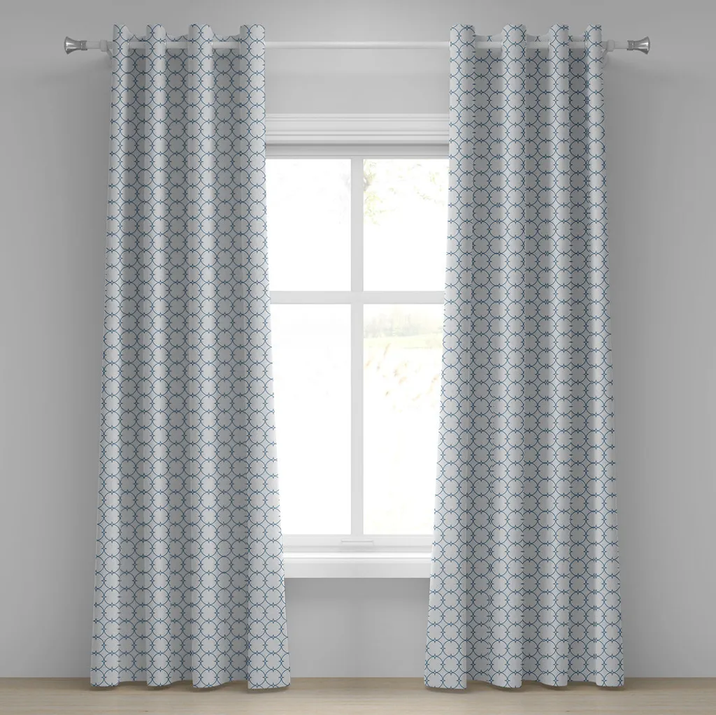 Rideau à œillets vintage 280x245cm bleu et blanc à motifs diagonaux