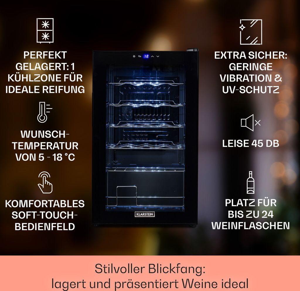 Klarstein Weinkühlschrank, 1 Zonen Getränkekühlschrank Produktbild 2
