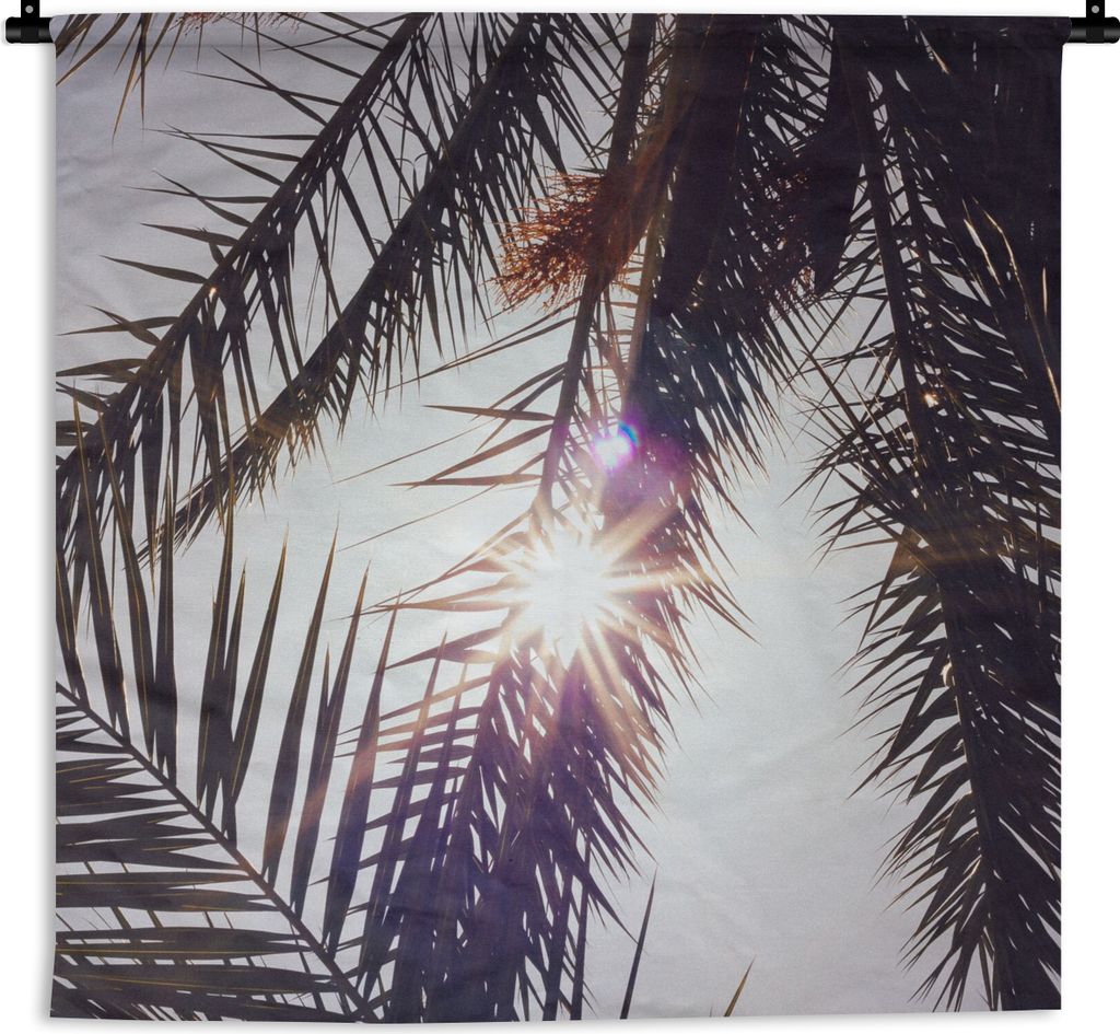 MuchoWow Wandteppich Wandbehang Palmwedel - Sonne - Sommer 120x120 cm Tapisserie Dekoration Wandtuch - Modern - Baumwollgewebe