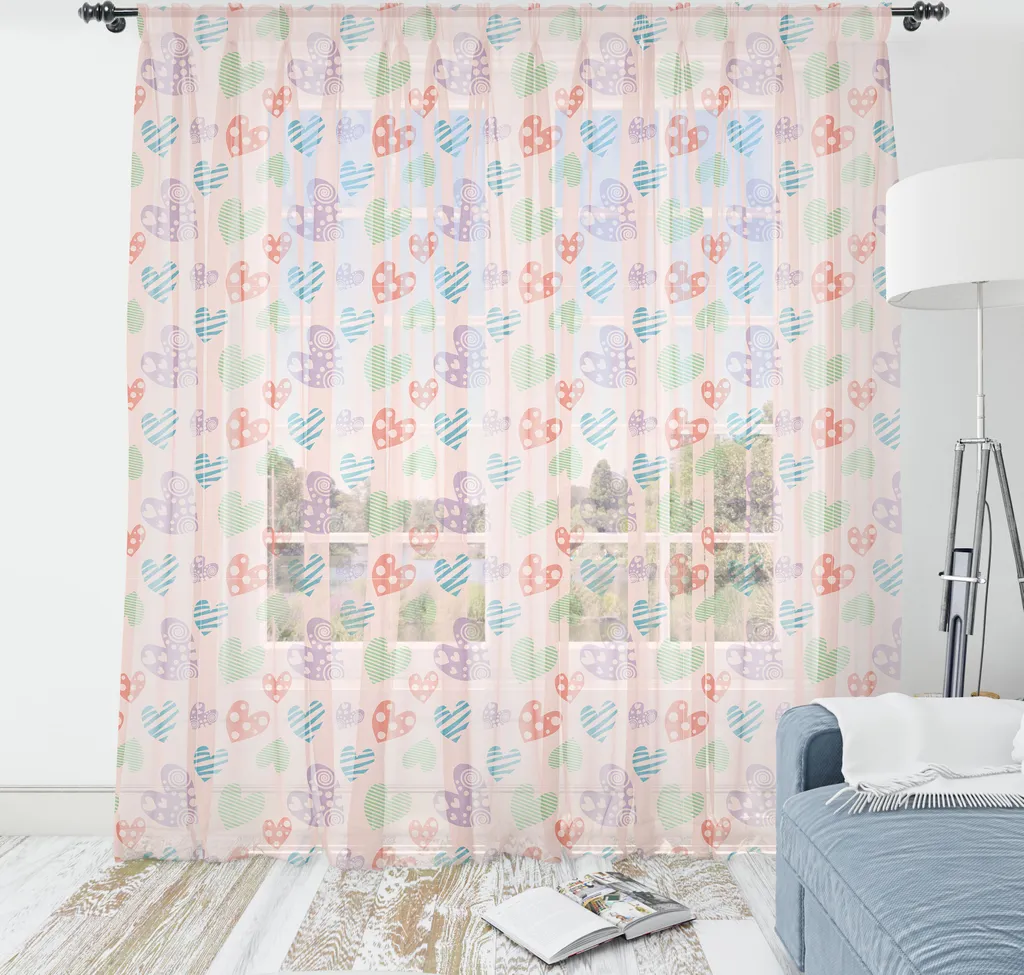 Tenture Murale Cœurs Pastel en Tissu Satiné Décoration Chambre 240x274cm