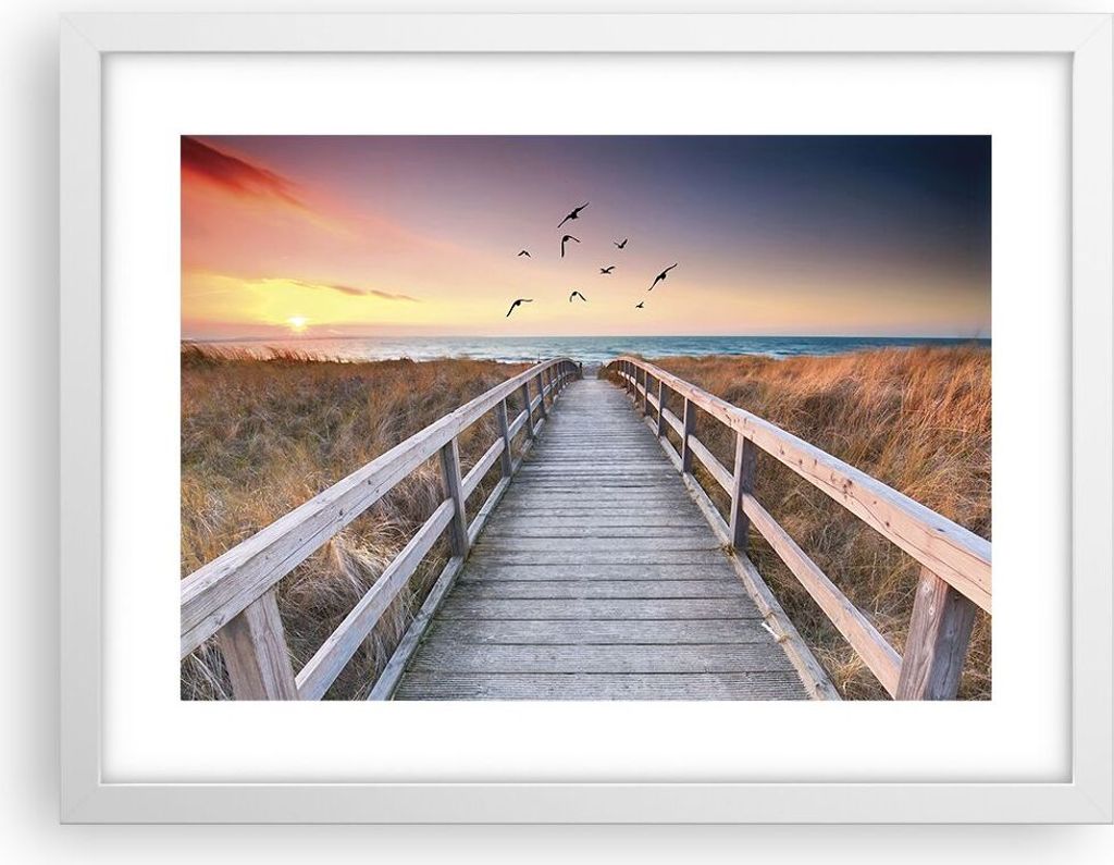 Gerahmtes Poster - Weißer Rahmen - Eintrag auf der Strand - 40x30 cm - Wand Bild - Wanddeko - Wandbilder - Kunstposter - Wandposter - Bilderrahmen...