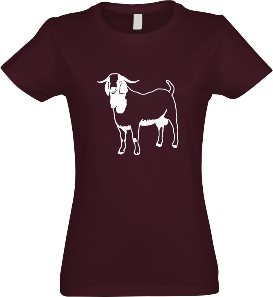 Kiwistar - T-Shirt tailliert - Damen - Burgund - Hausziege Motiv 1- Ziegen - mit Motiv Bedruckt - Funshirt Design - Sport - Freizeit - Damen - L