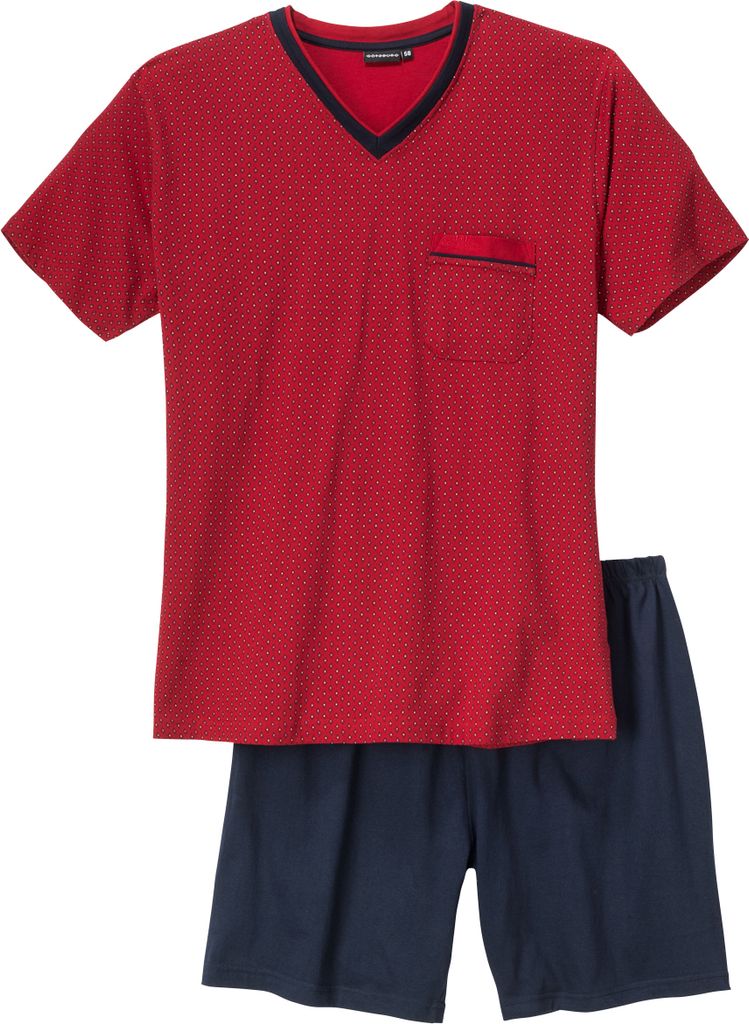 Götzburg XXL Pyjama Shorty rot-dunkelblau gemustert