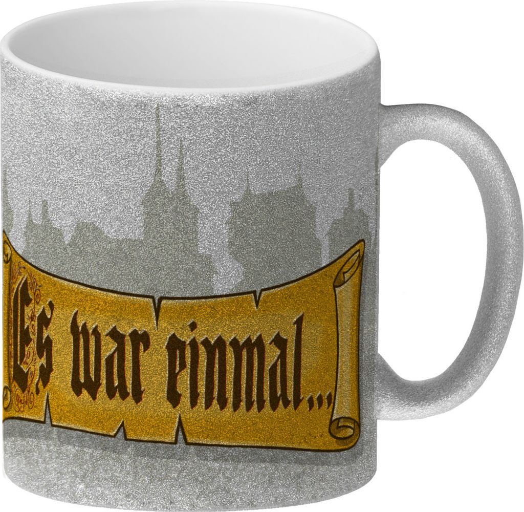 Märchen Glitzer-Kaffeebecher - Es war einmal... mit Schloss im Hintergrund