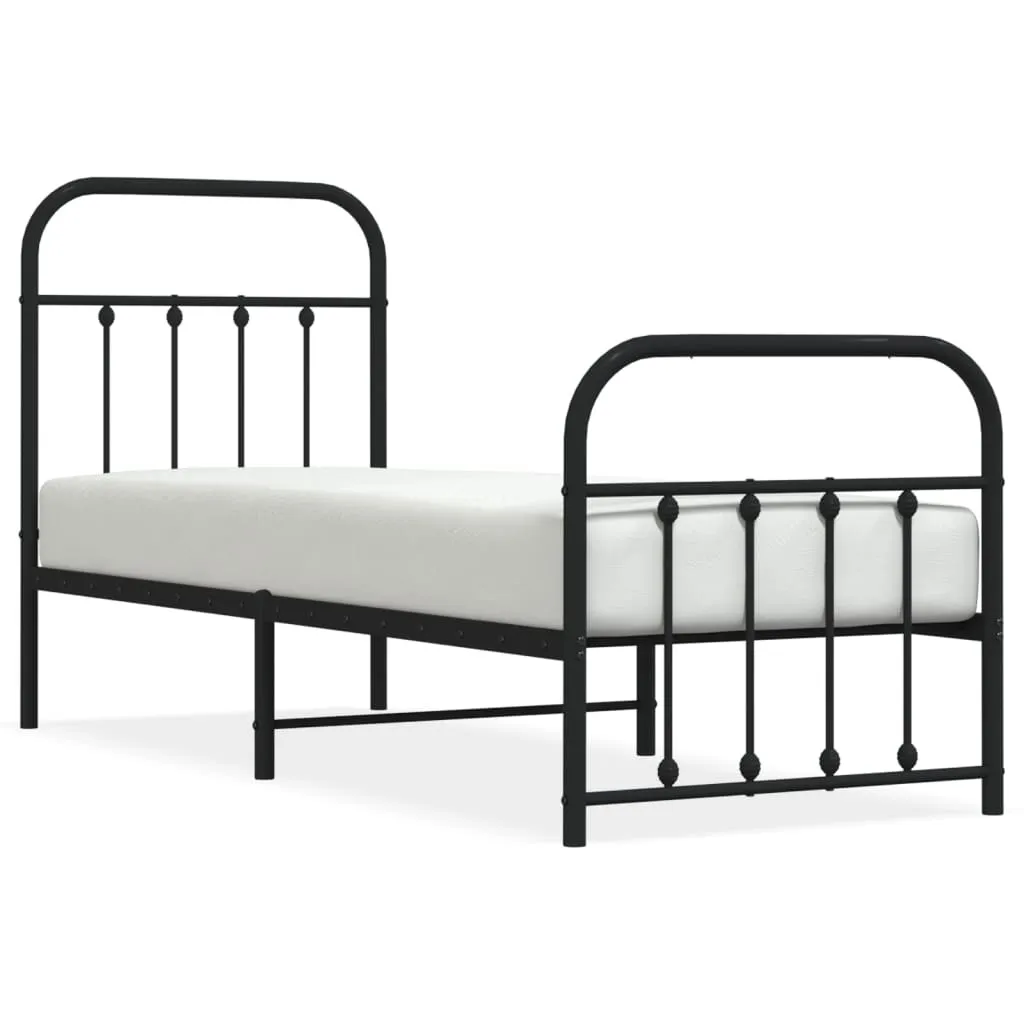 Cadre de lit en métal noir 75x190 cm compact pour petit sommier