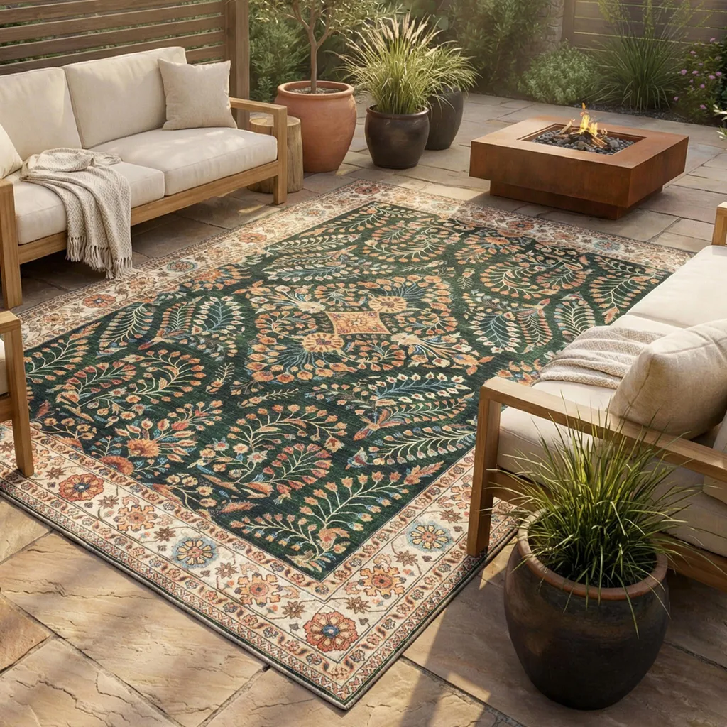 Tapis Shaggy Ovale Vert Foncé Santo Flora Volero Moelleux 160x230cm