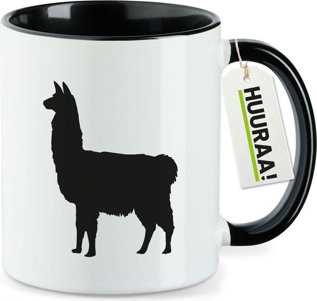Huuraa Kaffeetasse Lama Silhouette 330ml Schwarz Keramik Kaffeebecher Geschenkidee