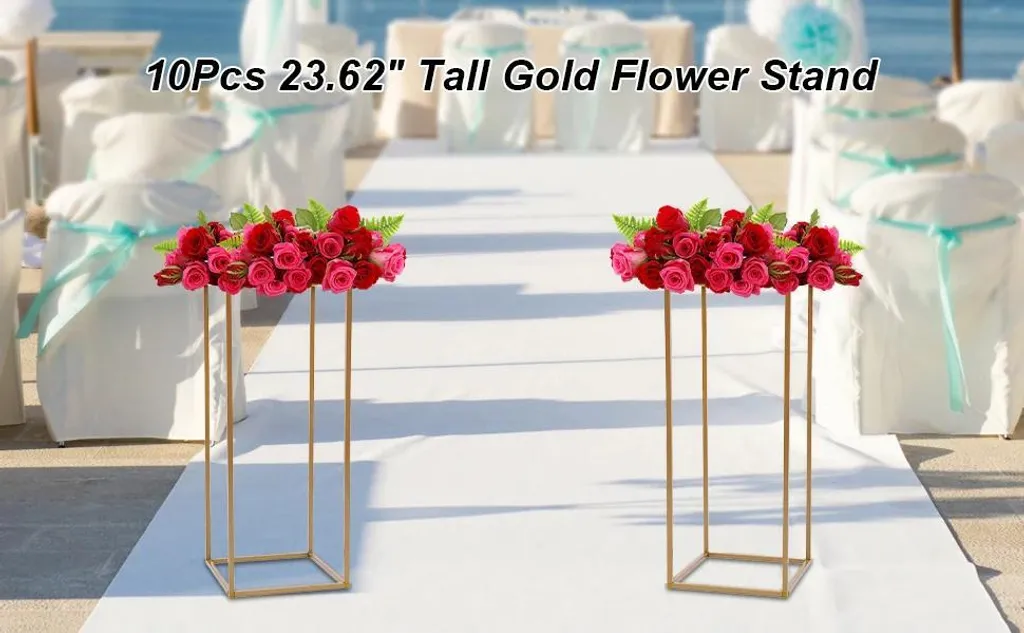 Décoration de Table Mariage : Support Colonne Or 60cm pour Fleurs 10pc