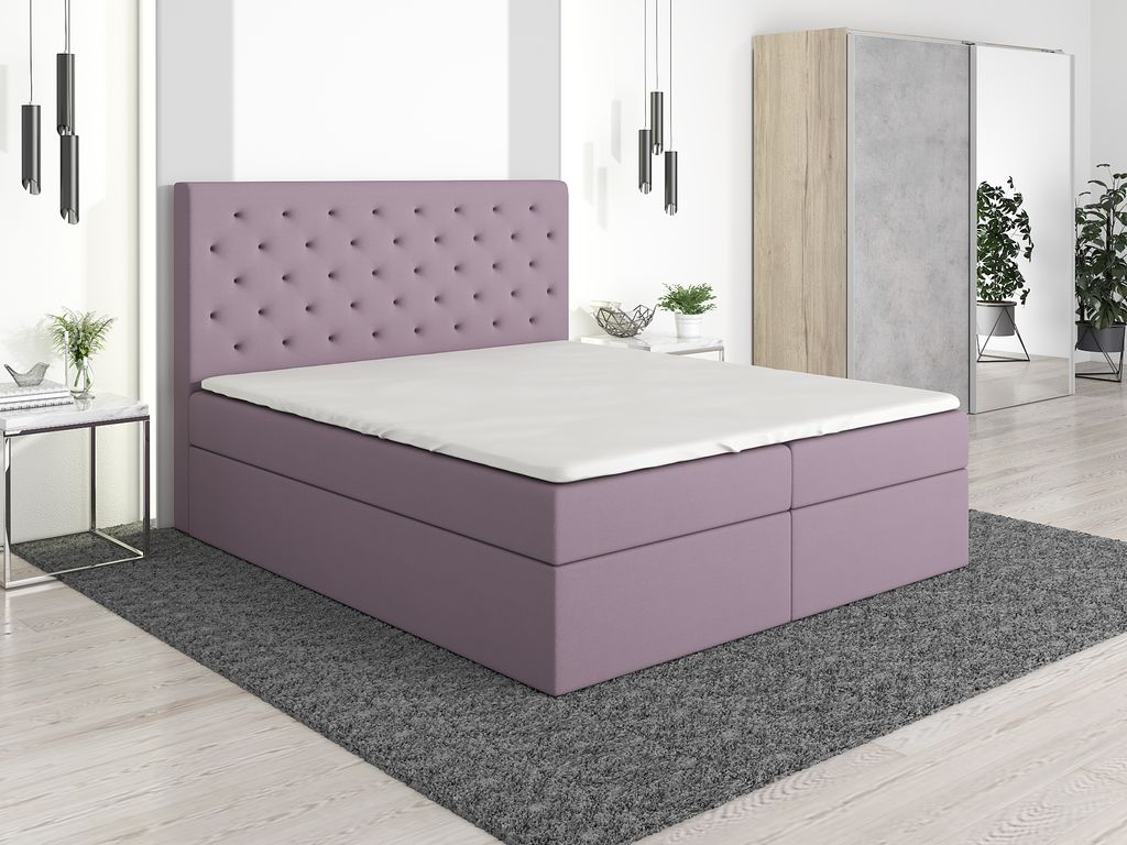 Boxspringbett HORD 160 x 200 mit 2 Bettkästen, Bonell-Matratze und Topper. Farbe: Rosa
