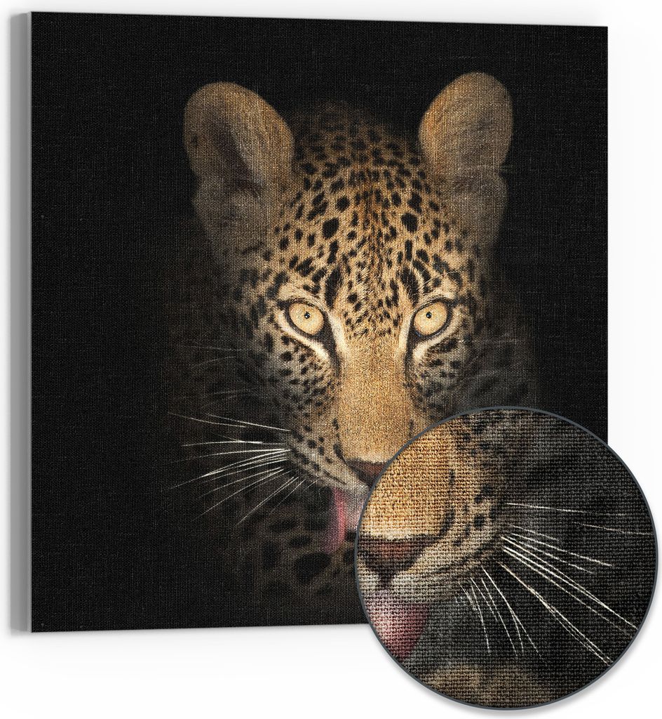 DEQORI Hybrid Leinwand Bild 30x30 cm 'Schattenraubkatze' Wandbild Glas flach modern