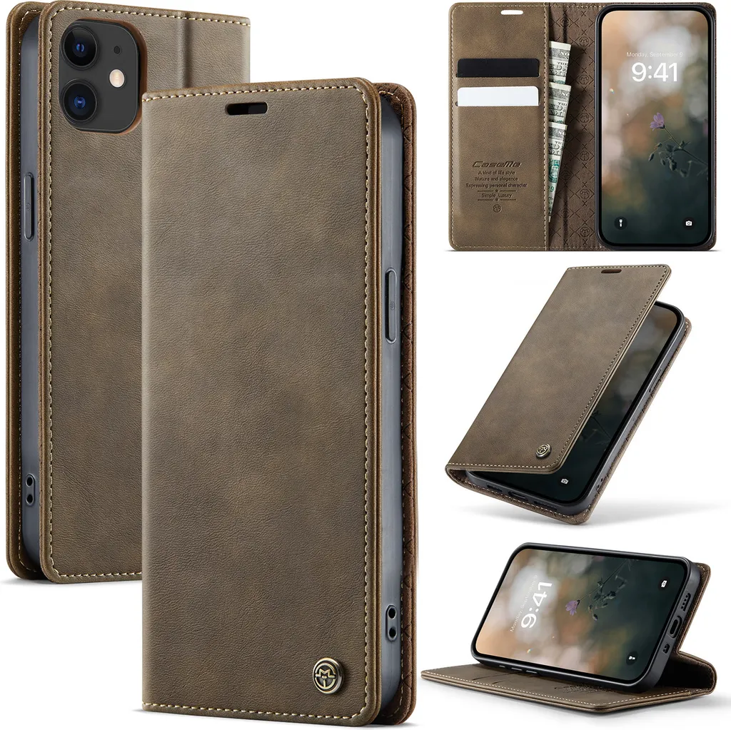 Custodia Viaggio iPhone 12 Mini: Pelle Marrone, Stand e Slot Carte