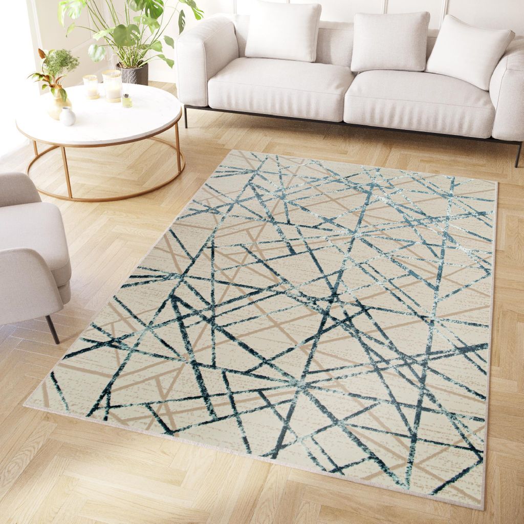 Tapiso Teppich Crystal Modern Blau Beige Wohnzimmer 160 x 220 cm