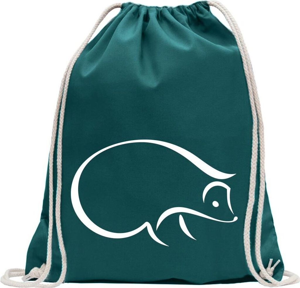 Kiwistar - Turnbeutel - petrol - Igel - Fun Rucksack Sport Beutel Gymsack Baumwolle mit Ziehgurt