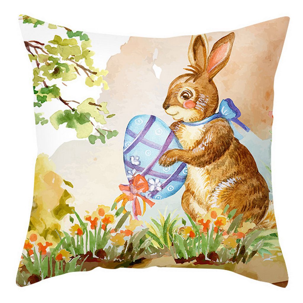 Kissenbedeckung eleganter Cartoon Design klarer Druck Polyester Pfirsich Haut Frohes Ostern Süßes Kaninchenmuster Wurf Kissen Hülle Home Decor-I