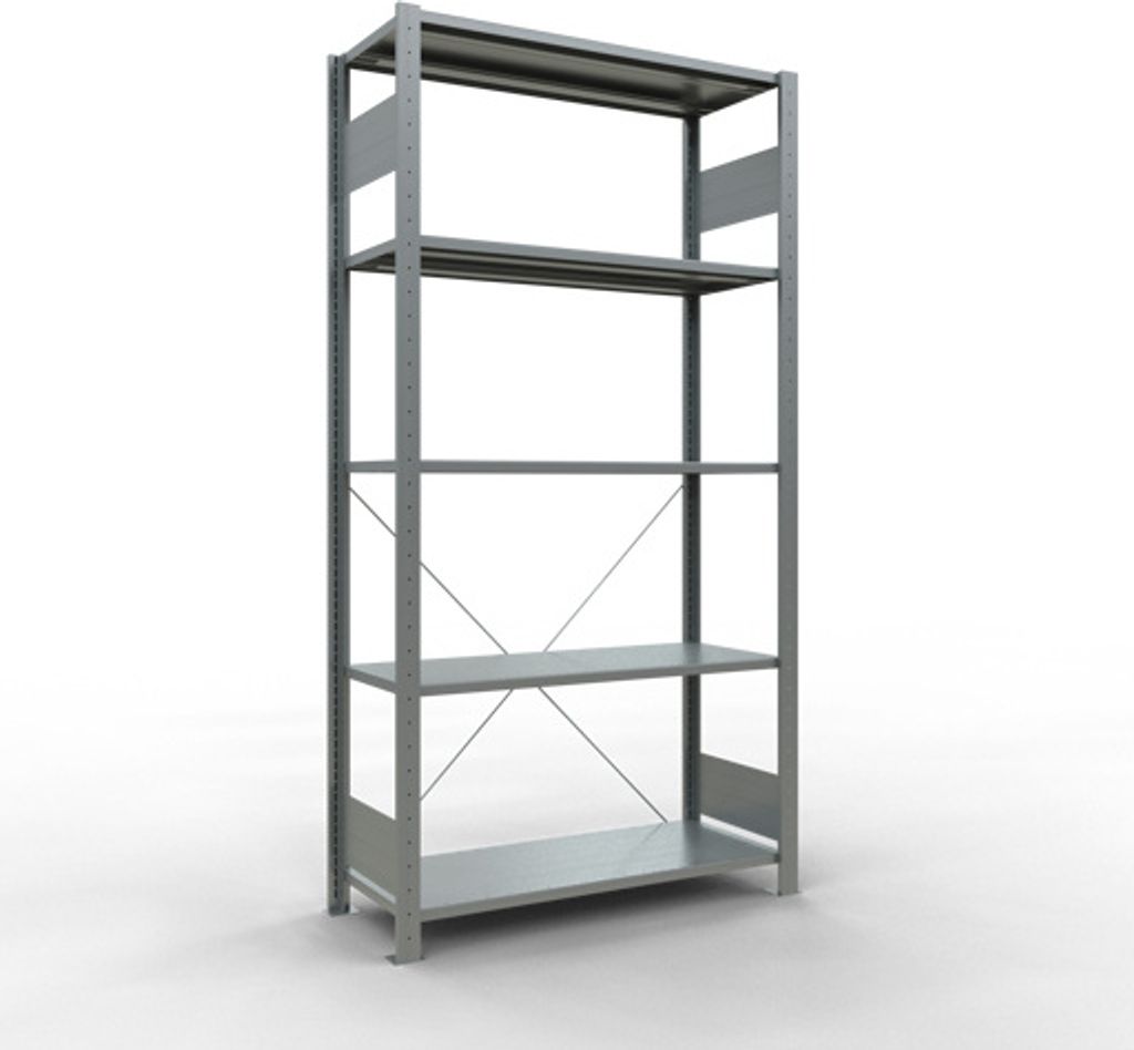 Schulte Fachbodenregal MULTIplus85 Stecksystem | Grundregal | HxBxT 200x100x40cm | 5 Ebenen | Fachlast 85kg | Verzinkt