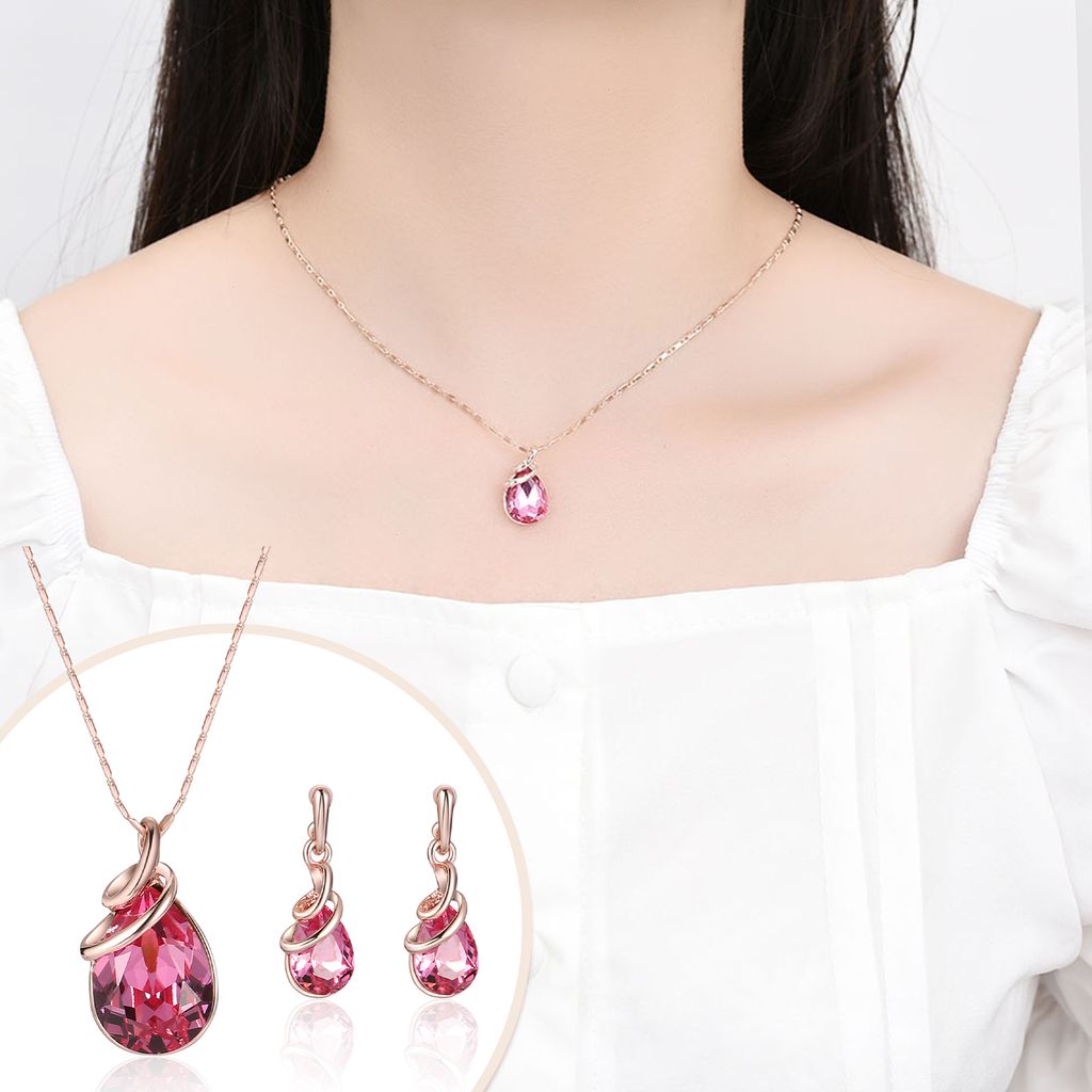 1 Set Frauen Halskette Elegante Luxus Edle Geschenk Rot Waterdrop Strass Intarsien Stud Ohrringe Kit Mode Schmuck