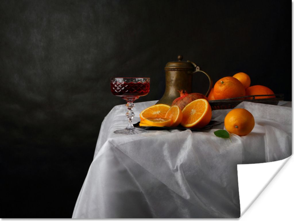 MuchoWow Poster Stilleben - Mandarinen - Wein 80x60 cm - Kunst für zu Hause