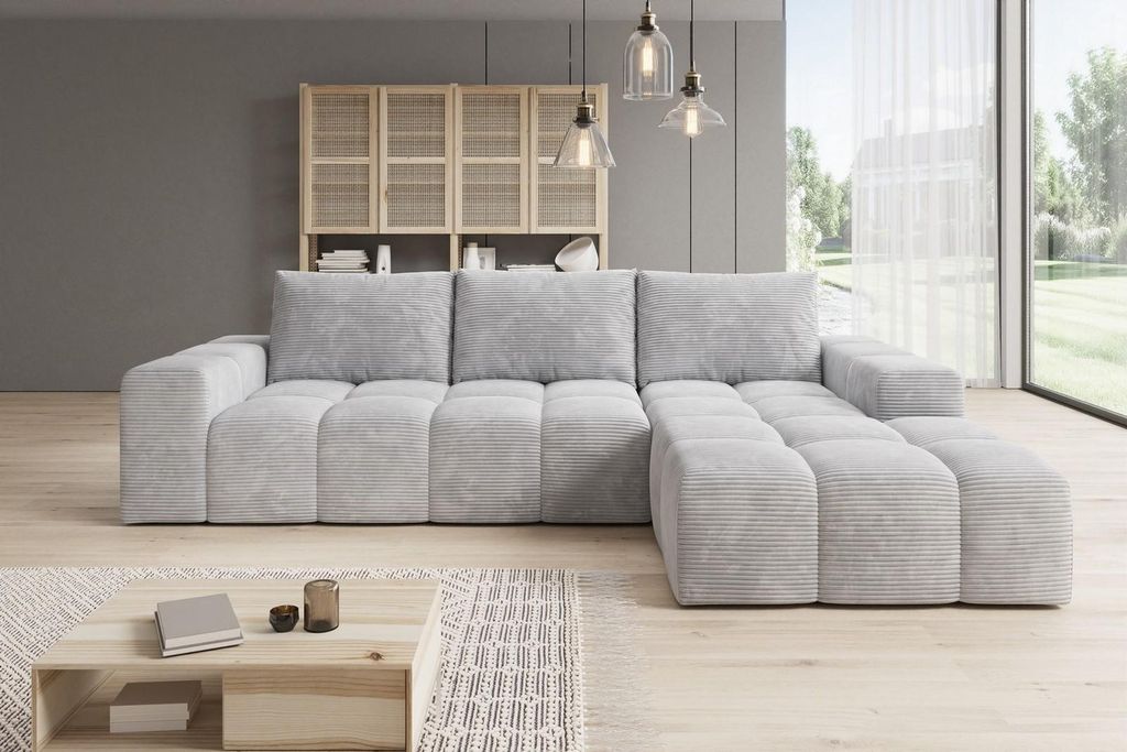 Moebelfest Molli Ecksofa L-Form Rechtsseitig Hellgrau Cord-stoff