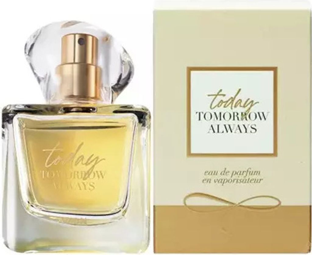 A perfume bottle and its packaging are displayed side-by-side against a white background.