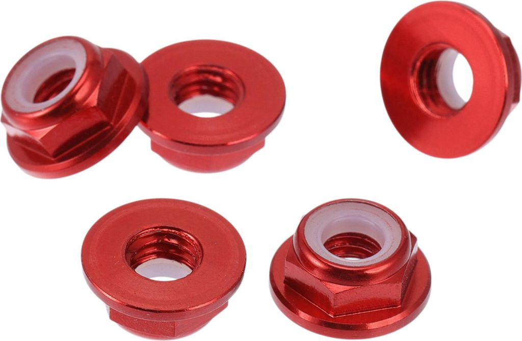 5 Stück M5 Auto-Flanschmuttern aus Aluminiumlegierung Flachsechskant-Gewindesicherungsflanschmuttern Rutschfester Flansch Tiefrot 4,5 mm/0,18"