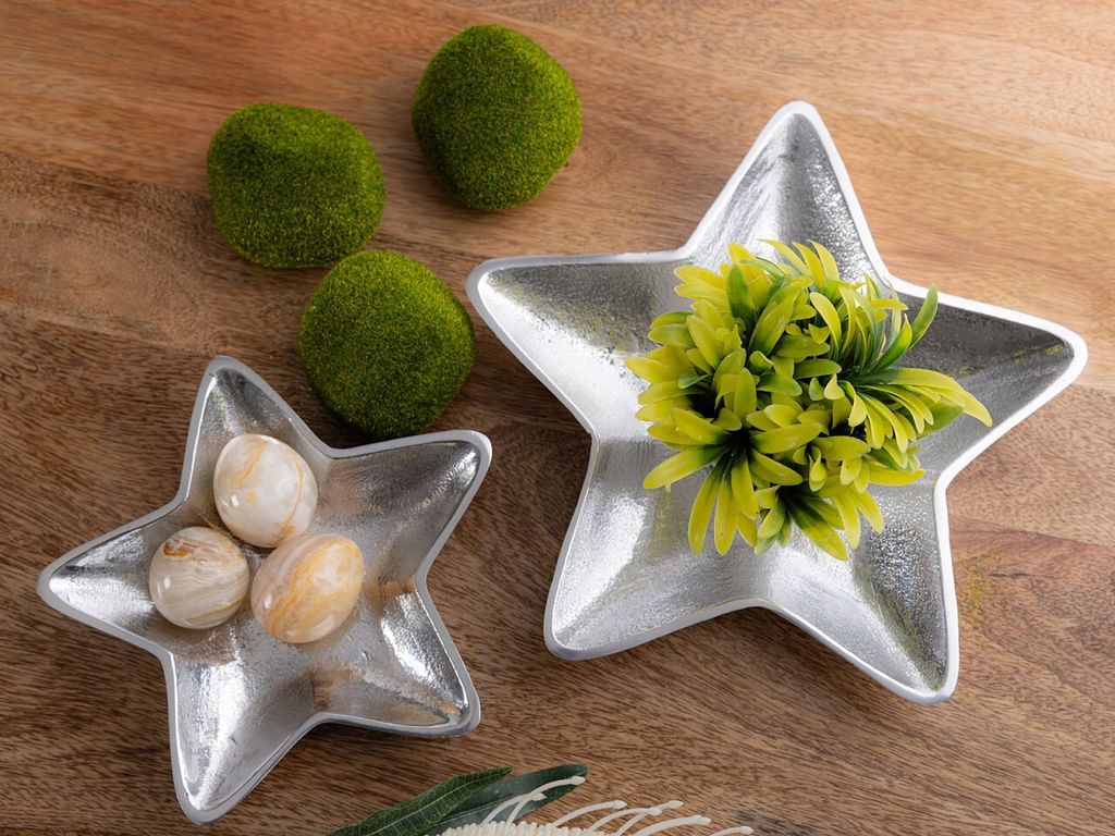 Soma Dekoschalen Stern 2er Set Starlight gold o. silber Weihnachtsdeko Aluminium silber