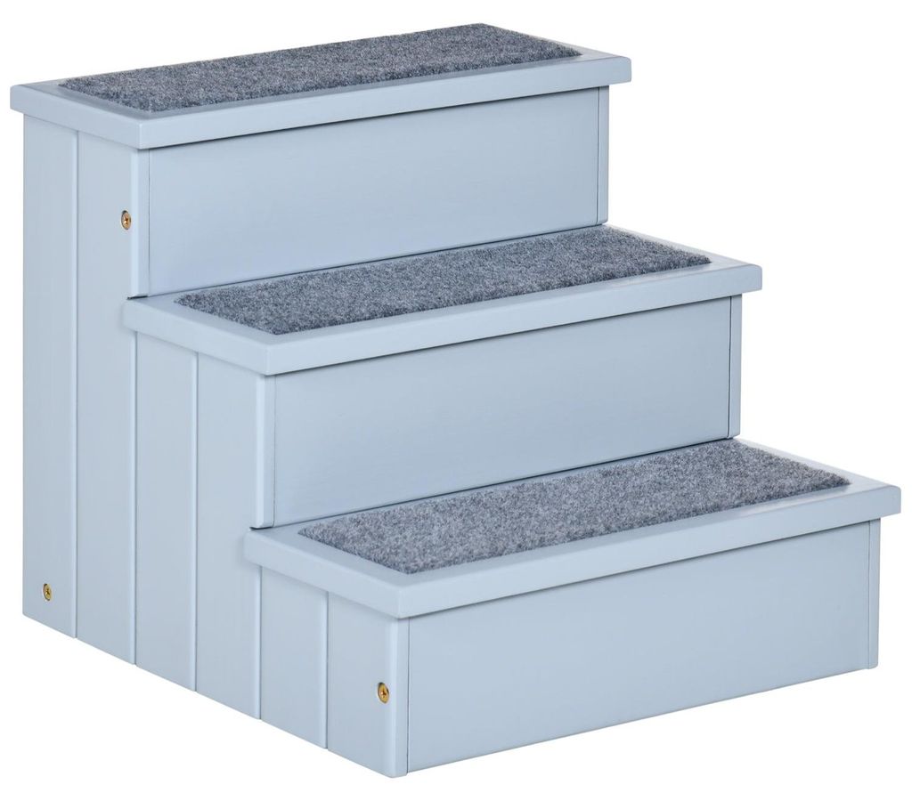 Haustiertreppe Hundetreppe Mit 3 Stufen & Teppich, Stauraum, Grau, 40,5X44,5X38 Cm