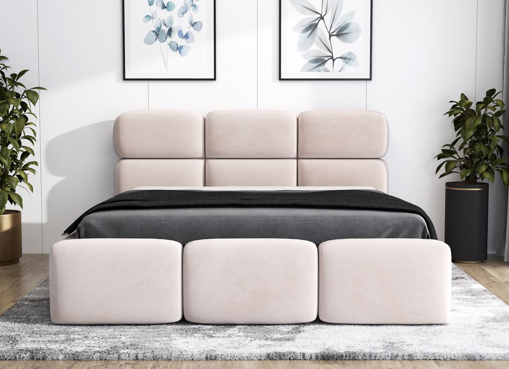 Polsterbett MAROKO -OM 90 x 200 mit Bettkasten. Farbe: Beige