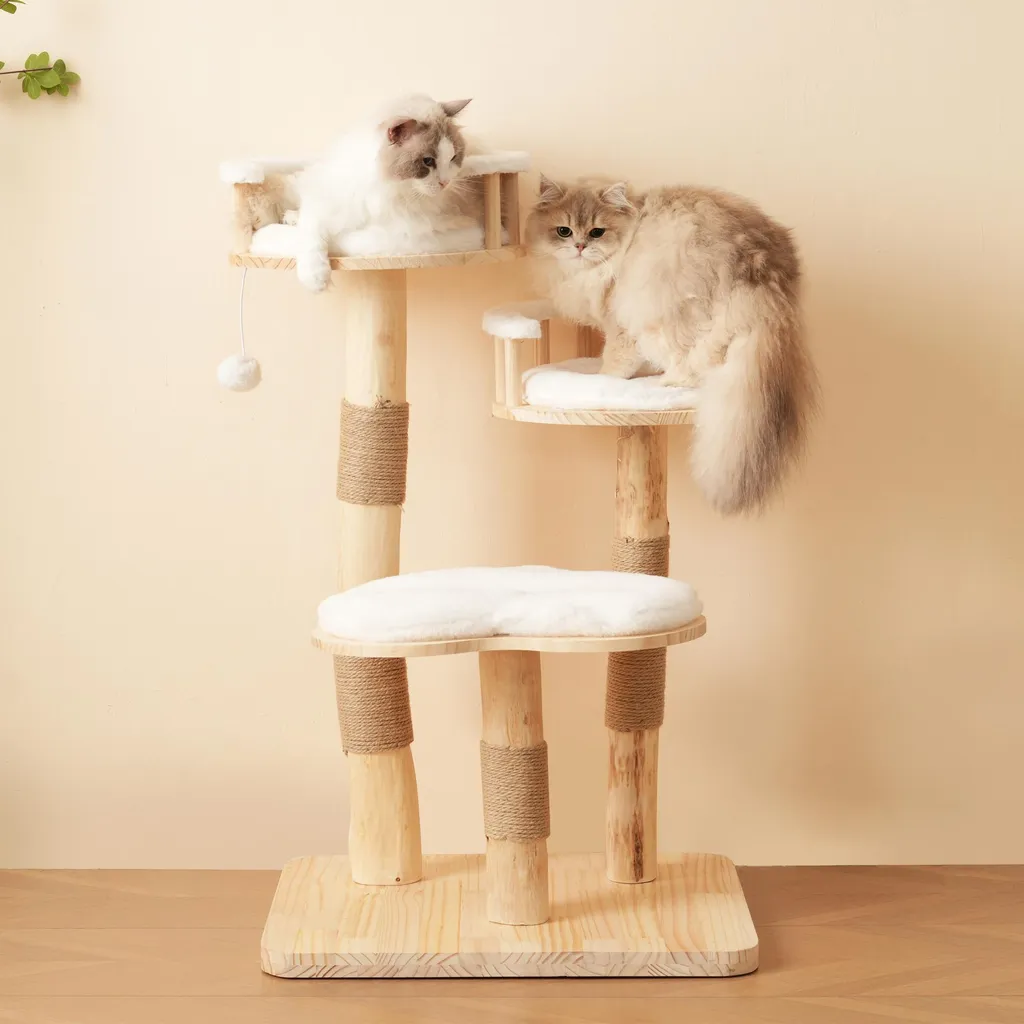 MODFU Arbre à Chat avec Plateformes Confortables et Coussins Blancs