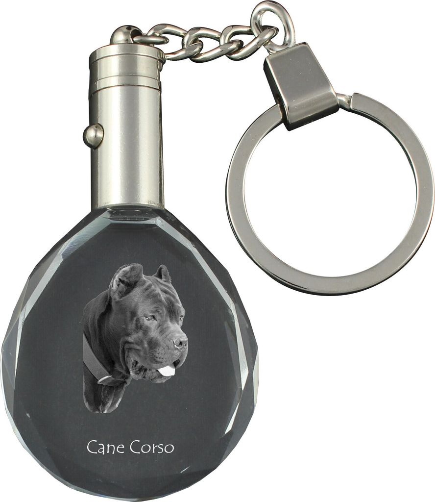 Cane Corso, Italienischer Corso-Hund, Cane di Macellaio - Anhänger mit einem Foto eines Hundes, Schlüsselanhänger aus Kristall in einer Geschenk...