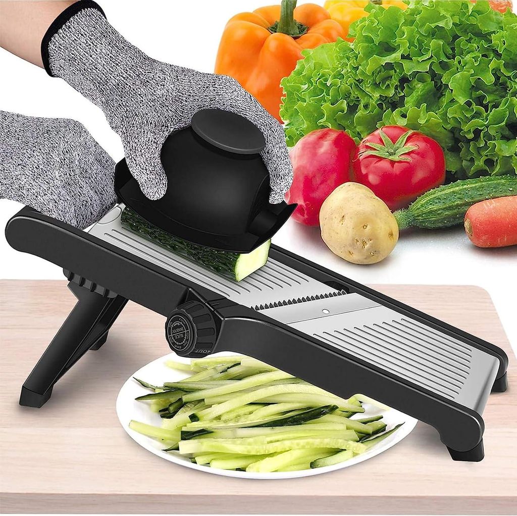 Verstellbare Gemüseschneider für perfekte Scheiben und Julienne - Edelstahl mit Handschutz