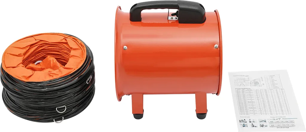 Ventilateur souffleur industriel 320W orange et son tuyau de 10m