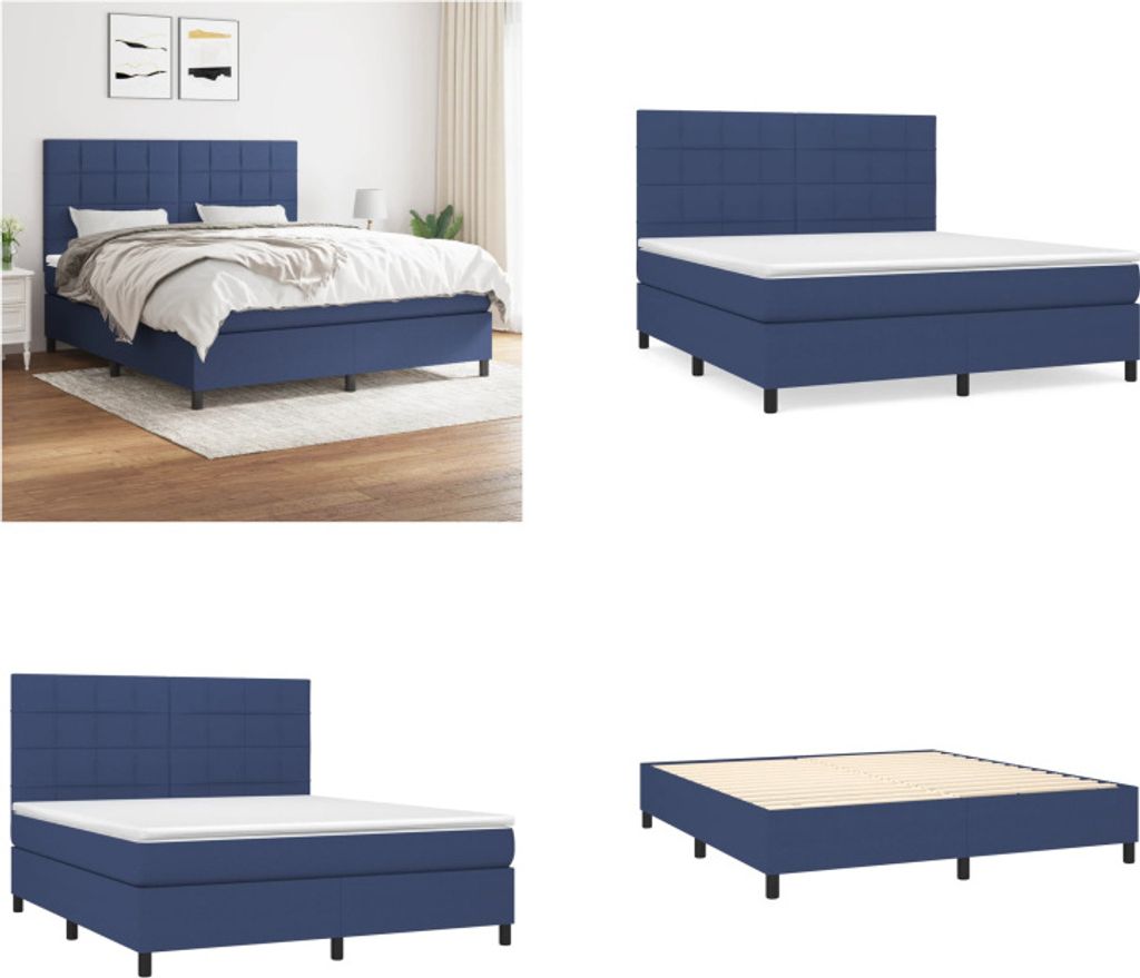 vidaXL Boxspringbett mit Matratze Blau 180x200 cm Stoff - Produktbild 