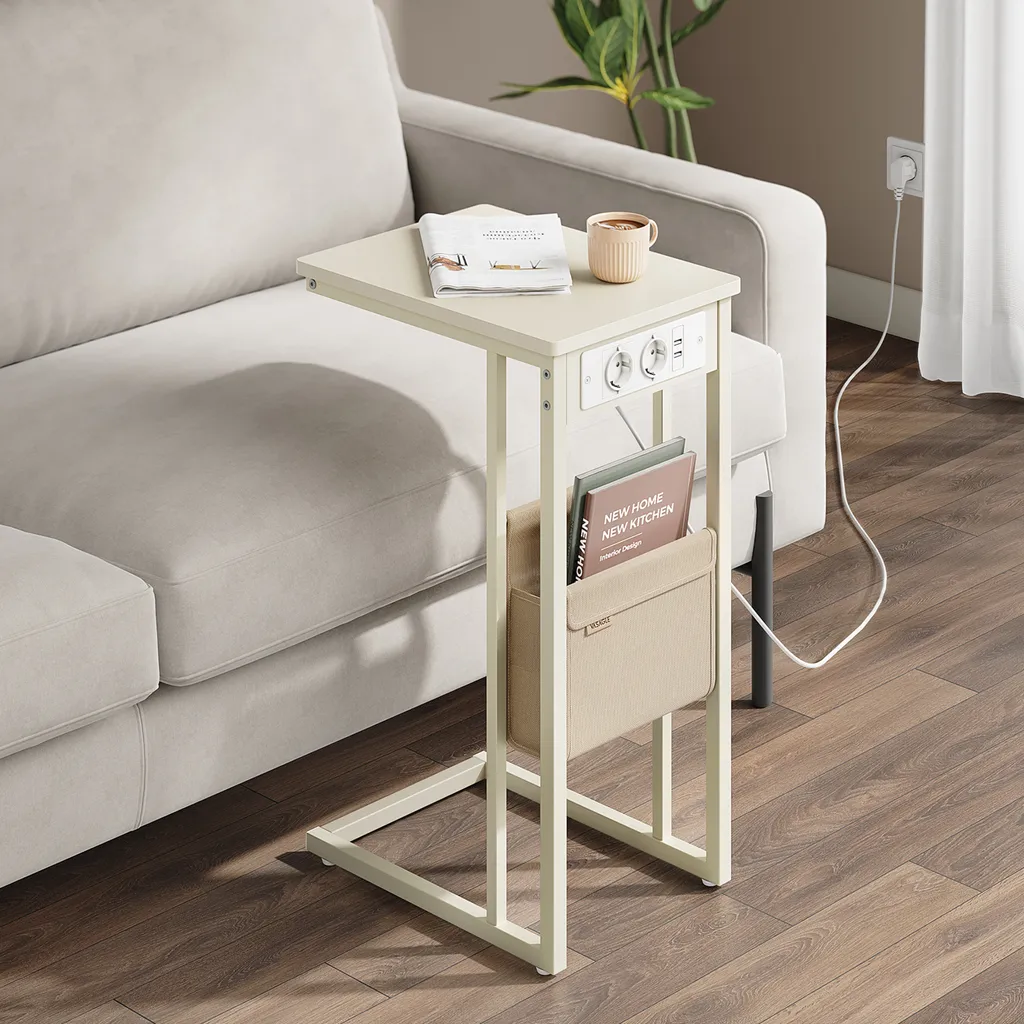 VASAGLE Tavolino Forma a C con Prese USB - Mobiletto Salvaspazio Design