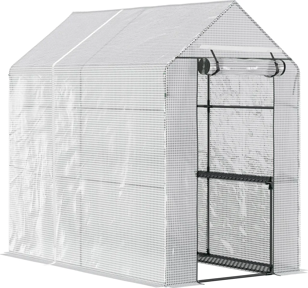 Outsunny Serre de Jardin PE Blanche 140g/m² avec Étagères 120x190 cm