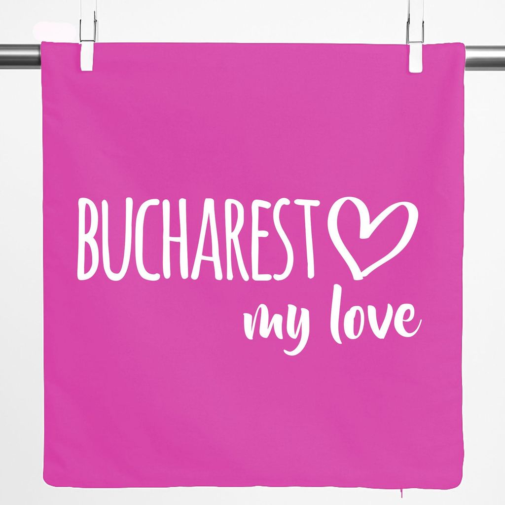 Huuraa Kissenbezug Bucharest my love 40x40cm Fuchsia Baumwolle Dekokissenbezug Geschenkidee