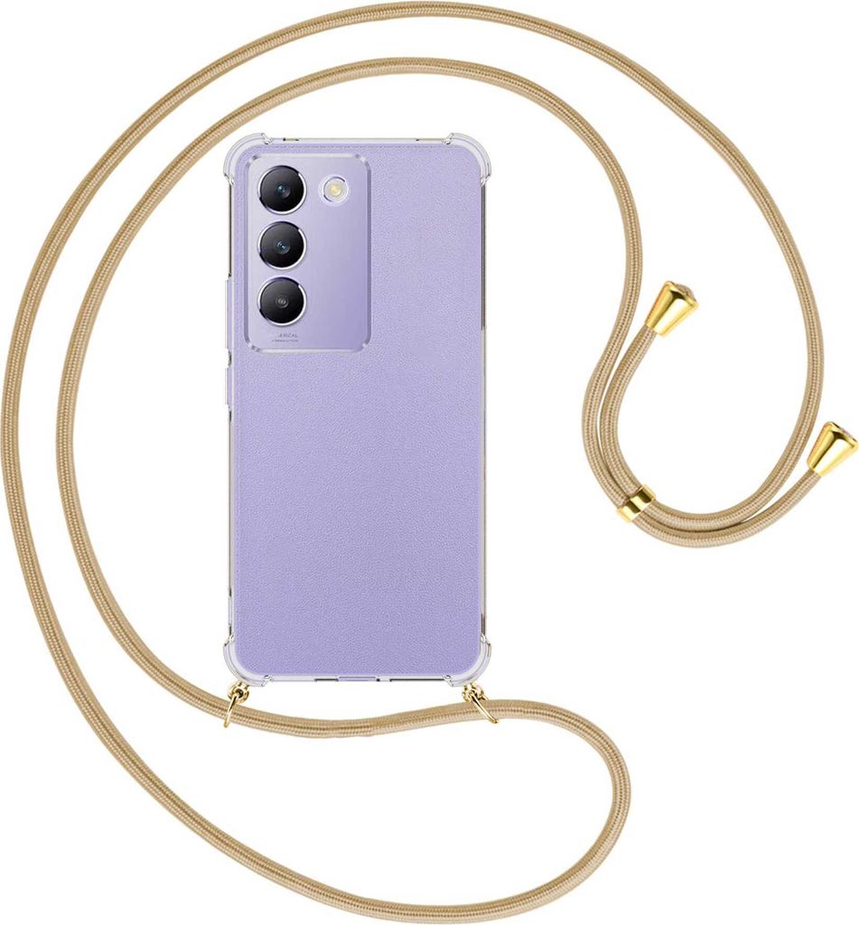 Handykette Backcover-Schutzhülle mit Band (Metall goldfarben) für vivo Y200e 5G / V30 Lite 4G / T3 5G - caramel