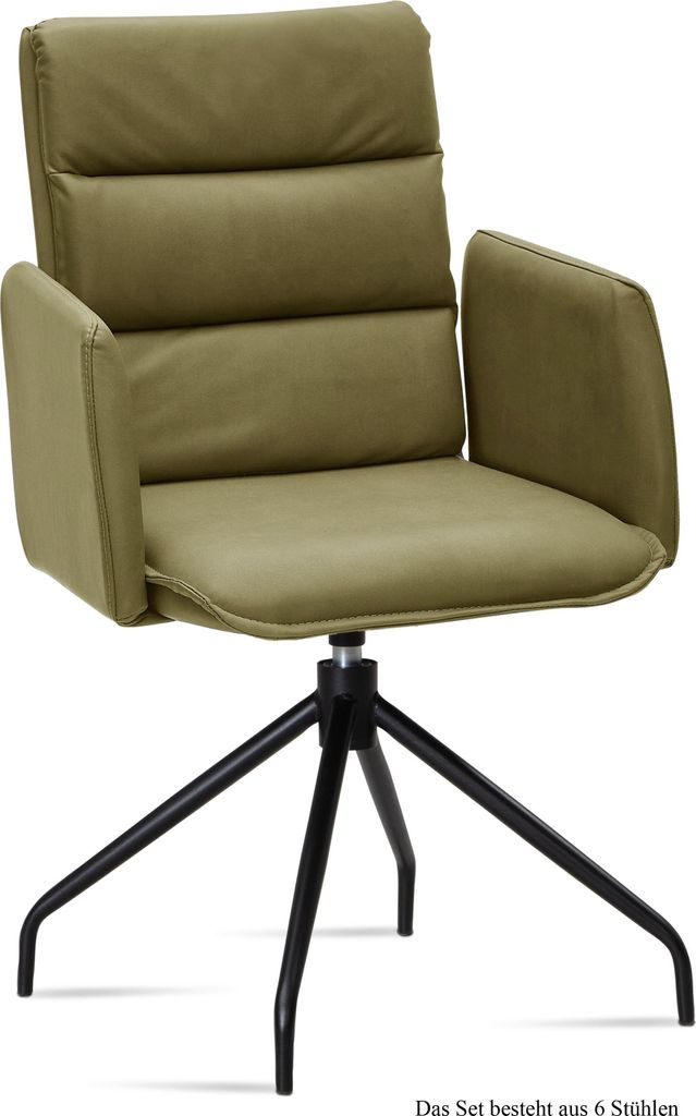 Armlehnstuhl drehbar (6er-Set) Donica 52x92x60 Schwarz/Olivgrün